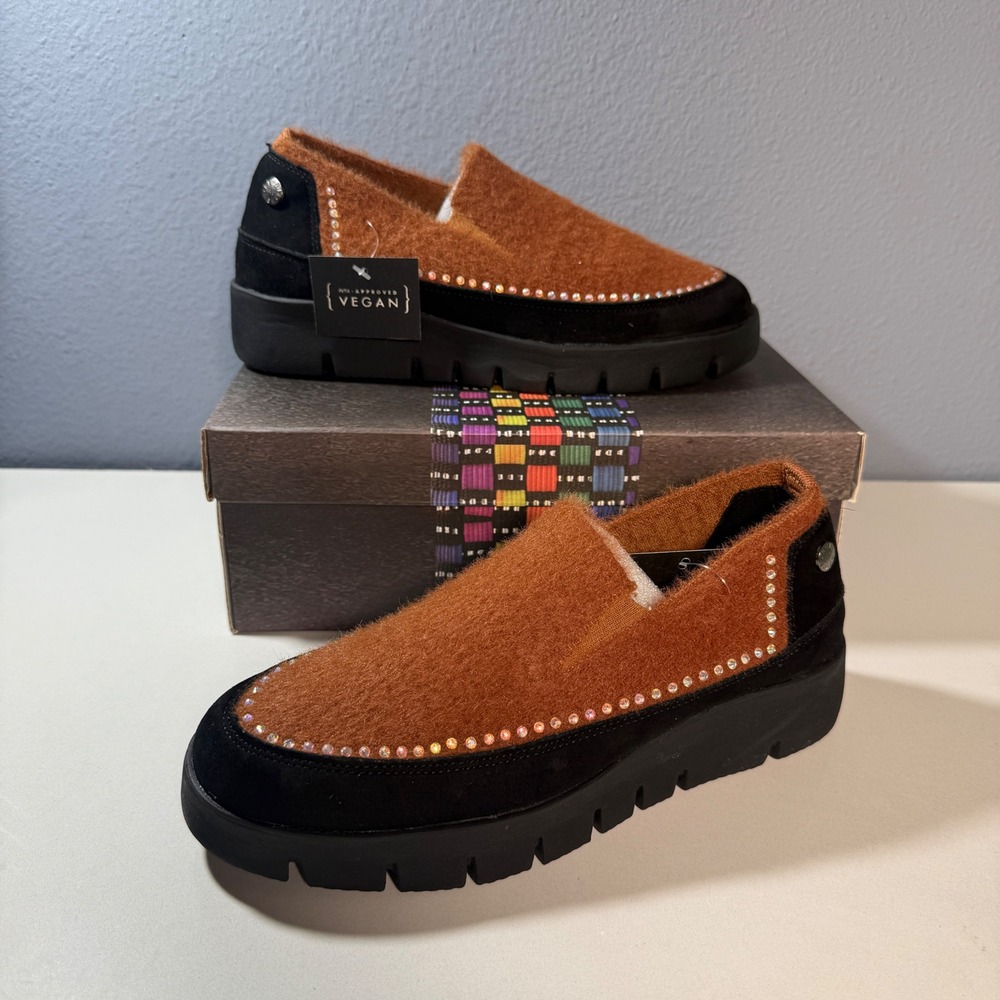 Bernie Mev Loafers Women 39 Brown New Vegan Rhinestone Platform Slip On Shoes